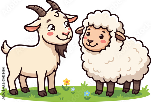 Adorable Goat and Sheep Farm Friends Cartoon Vector Clipart