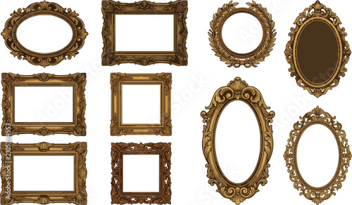 Foto Collection of ornate vintage golden picture frames presented as a vector illustr