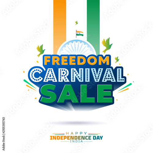 3D promotional logo for the Freedom Carnival Sale, designed for India's Independence Day festival.
