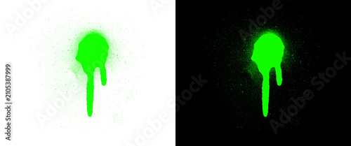 Foto Neon green spray paint drip on white and black background, vibrant graffiti spla