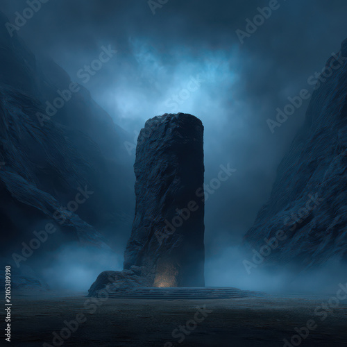 Mysterious futuristic skyscraper in dark night sky isolated on transparent background