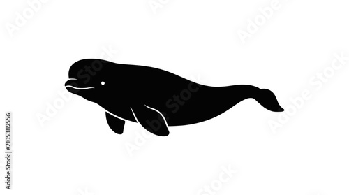 Cuadro en lienzo Beluga Whale Silhouette Icon, Arctic Marine Mammal, Simple Vector Art