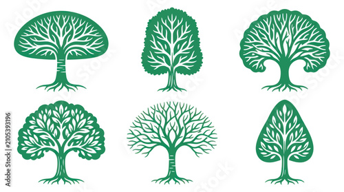 Fotografía Stylized tree icons with roots and branches