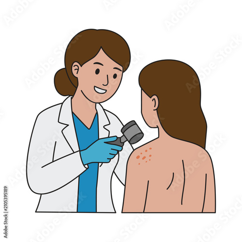 Dermatologist examining patient back skin rash with dermatoscope