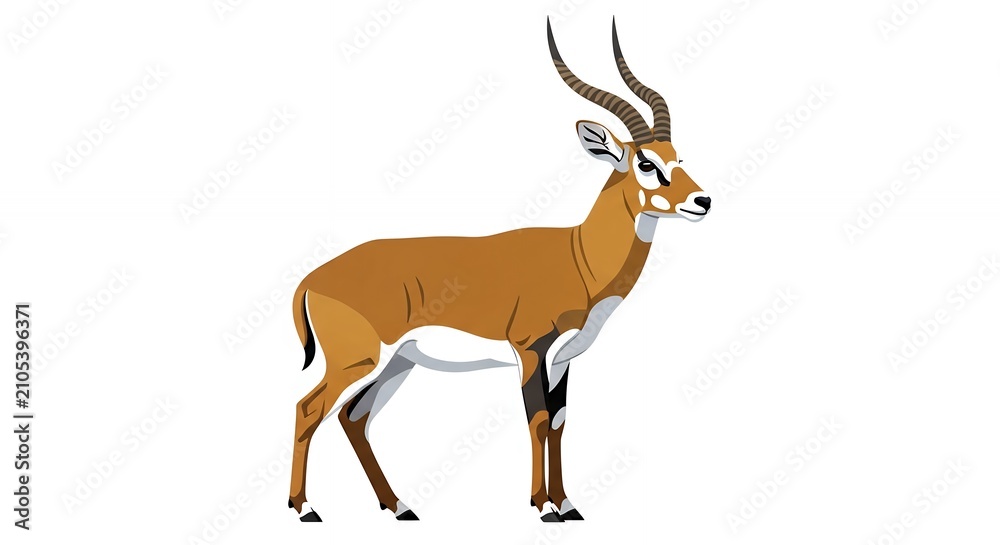 Fototapeta premium Graceful African Gazelle Antelope Wildlife Illustration Standing Isolated on a Clean Solid White Background