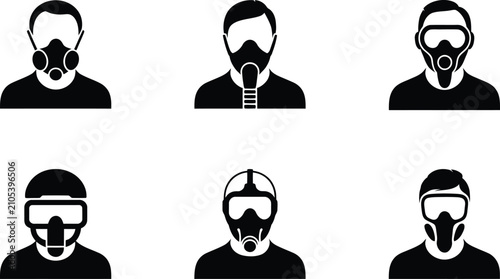 Foto Collection of diverse stylized icons representing people wearing various protect
