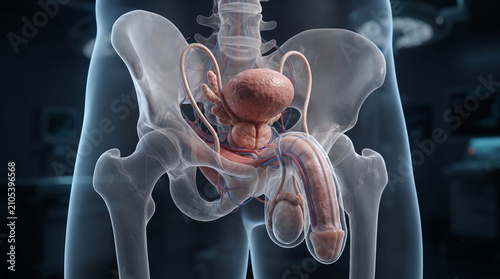 3D Medical Illustration of Human Male Reproductive System Anatomy