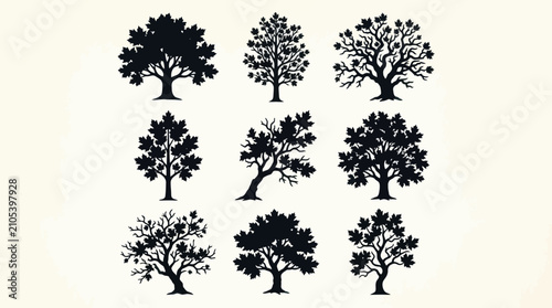 Collection of diverse tree silhouettes