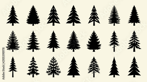 Collection of evergreen tree silhouettes