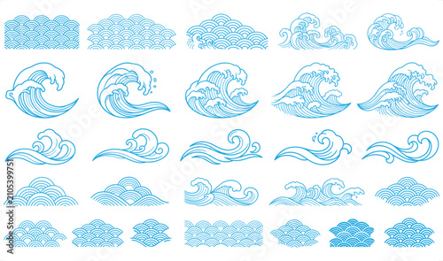 Foto Blue Ocean Wave Patterns Vector Illustration Seamless Decorative Elements