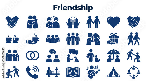 Tableau sur toile Friendship icons set representing connection support and togetherness in relatio