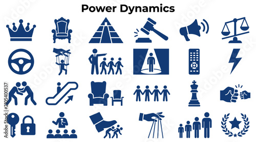 Bild auf Leinwand Visualizing Power Dynamics and Social Hierarchy with Symbolic Icons on a Blue Ba