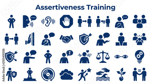 Cuadro en lienzo Assertiveness Training Icons Set Communication Skills Social Interaction Conflic