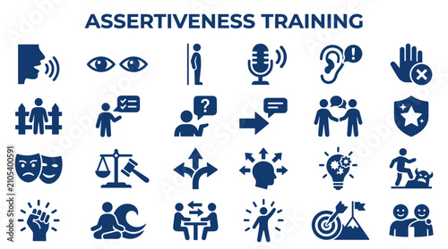 Foto Assertiveness Training Icons Collection Representing Communication Skills, Confi