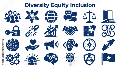 Foto Diversity Equity Inclusion Concept Icons Representing Teamwork Fairness Opportun