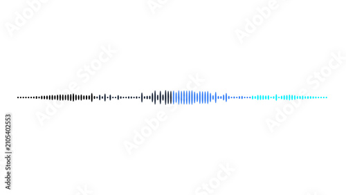 Photos Audio waveform features a gradient transition from dark to light blue to symbolize the changing dynamics of a sound track within a clean digital environment that offers plenty of room for text