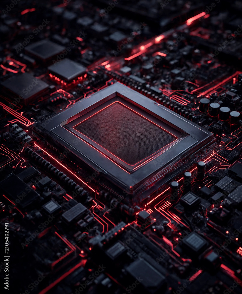 Fototapeta premium Close Up View Of Modern Electronic Circuit Board With Central Processor Chip transparent background