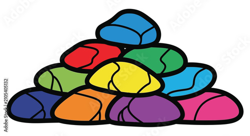 Photography Colorful stacked stones creating a cairn like illustration with black outlines