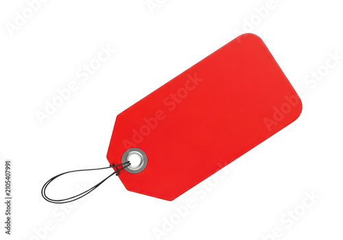 Red price tag with hole for sale label isolated on transparent background
