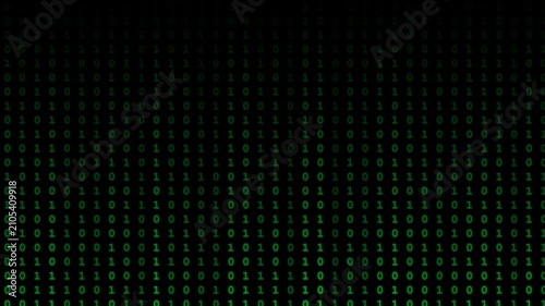 Digital Technology Binary Code Data Stream in Green on Black Background Looping