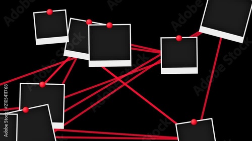 Detective Board with Evidence Photos and Connecting Red String