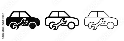 Car repair icon silhouette vector, bold outline and line art design	