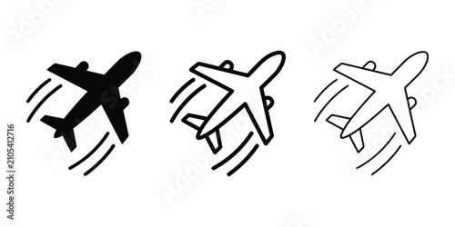 Airplane taking off icon silhouette vector, bold outline and line art design	