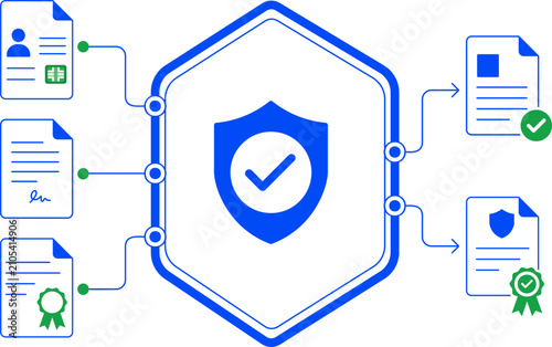 Enterprise document verification workflow with compliance automation and secure document validation vector illustration