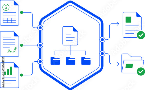 Enterprise document workflow automation with intelligent document processing and content management vector illustration