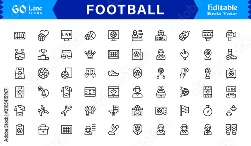 Cuadro en lienzo Football Essentials Line Icon Set, Professional, Minimal, Editable Vector Pack f