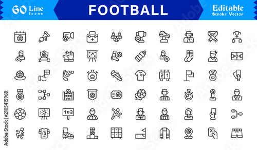 Photos Football Essentials Line Icon Set, Professional, Minimal, Editable Vector Pack f