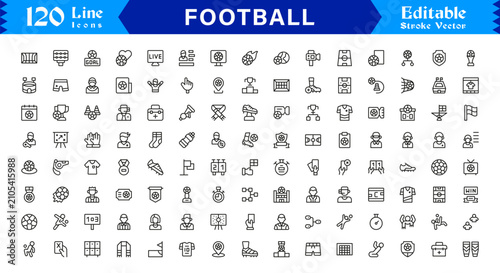 Fotografía Football Essentials Line Icon Set, Professional, Minimal, Editable Vector Pack f