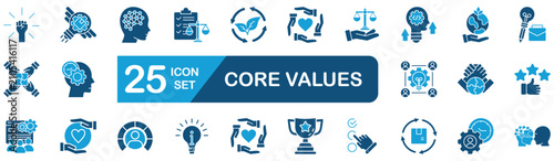 Tableau sur toile core values Web Icon Set in Blue style Flat