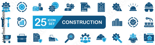 Canvas Print constructions Web Icon Set in Blue style Flat