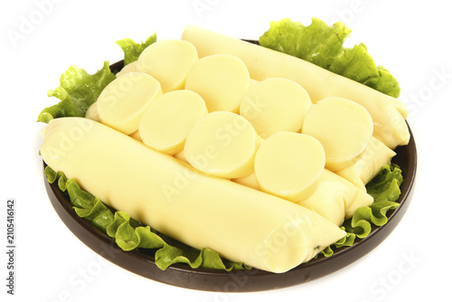 Fresh Bamboo Shoots on Lettuce in Black Bowl - Asian Vegetable Cuisine Ingredient