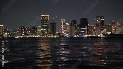 海越しに見た高層ビルが立ち並ぶ東京の夜景。