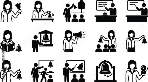 Black and white teacher education icons.