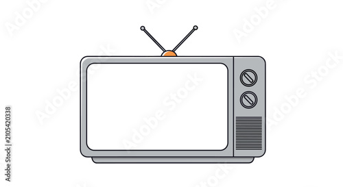 Classic retro television set with a gray body, dual antennas on top, and two knobs for tuning and volume control.