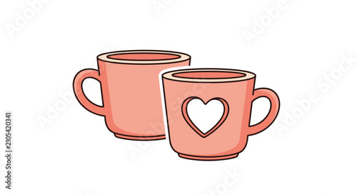 Pair of cute pink coffee mugs where one cup features a heart shaped cutout or design for romantic and sweet themes.