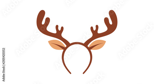 Festive reindeer antler headband with brown antlers and tan ears for Christmas parties and holiday celebrations.