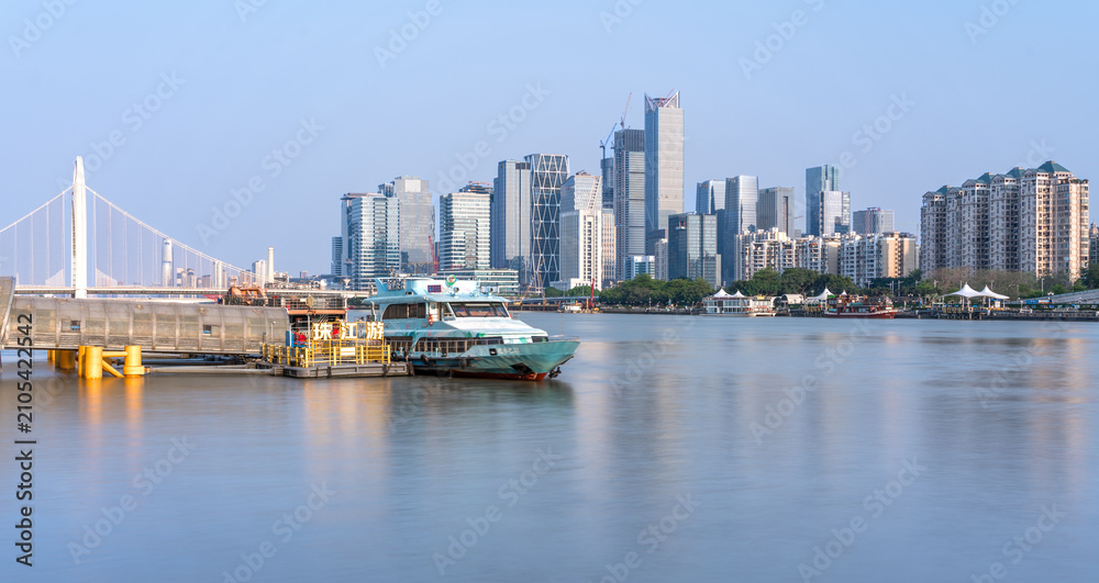 Fototapeta premium Guangzhou Haixinsha River Ferry Pier and Skyline