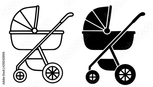 Fotografía Minimalist stroller icon in outline and solid (filled) style for UI UX app desig