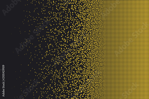 Bild auf Leinwand Yellow halftone dots disintegrating into a solid black background, gradient patt
