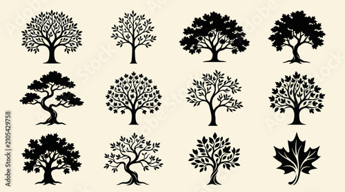 Cuadro en lienzo Decorative tree silhouettes collection