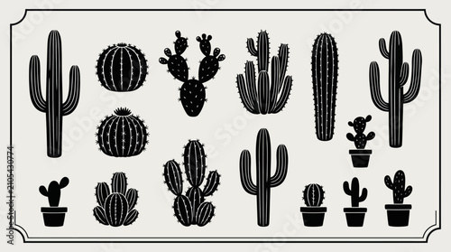 Tableau sur toile Colorful pixelated cactus illustration collection