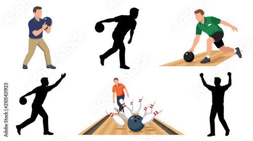 Tableau sur toile Professional vector collection featuring different bowling player action poses,