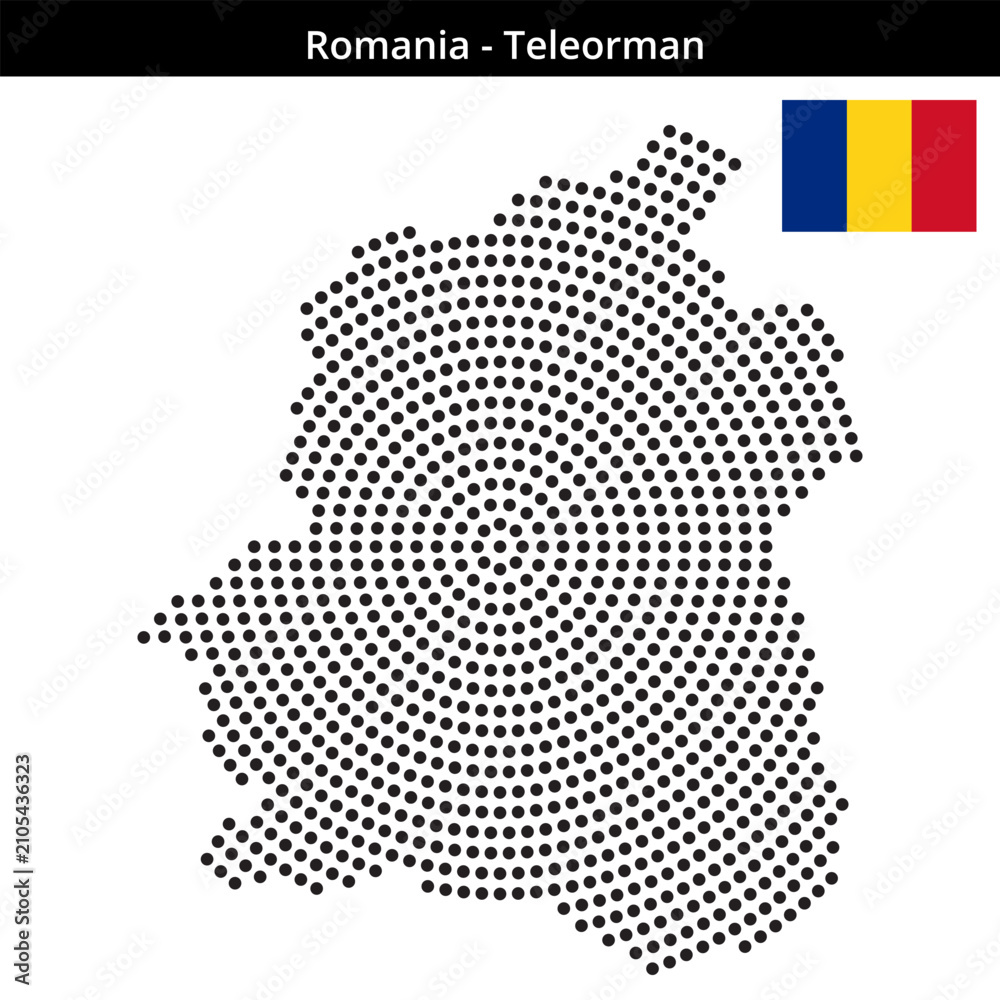 Fototapeta premium Map of Romania region Teleorman in concentric medium dots