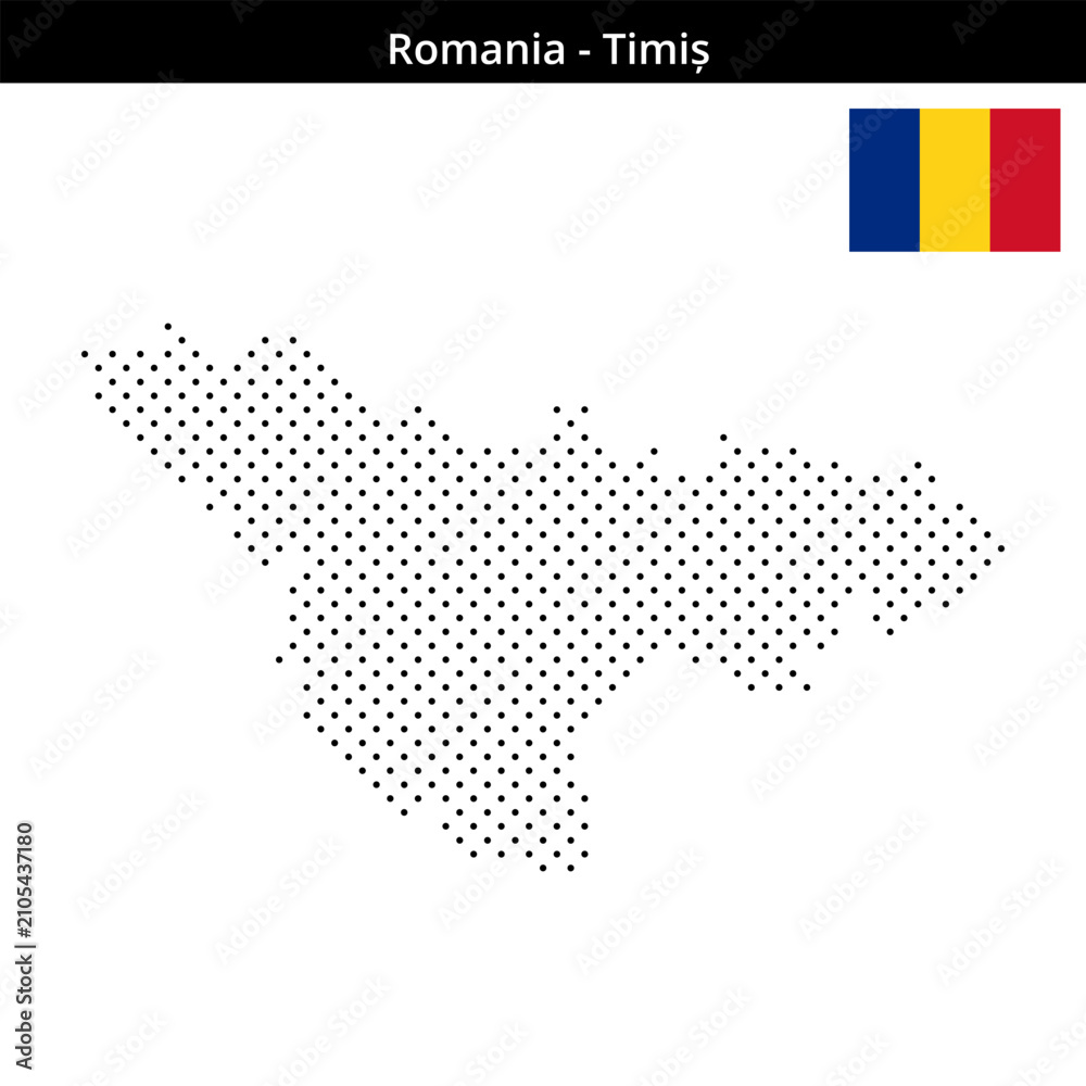 Fototapeta premium Map of Romania region Timiș in small cross shaped dots