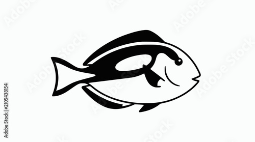 Foto Stylized Blue Tang Fish Silhouette, Marine Life, Simple Line Art