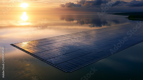 Renewable Floating Solar Power Plant On Peaceful Reservoir